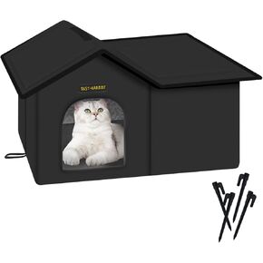 Rest-Eazzzy Cat House for Outdoor Cats, Weatherproof and Insulated Feral Cat House with Mat and Clip, Easy to Put Together, Selfwarming Cat Shelter for Winter (Black, Waterproof House-L)