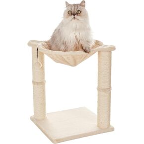 Amazon Basics Cat Tower with Hammock and Scratching Posts for Indoor Cats, 15.8 x 15.8 x 19.7 Inches, Beige