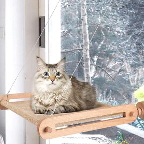 CATISM Cat Window Perch, Cat Window Hammock for Indoor Cats, Cat Bed Window with 4 Suction Cups, Easy to Assemble and Solid, Safety Cat Shelves Cat Seat for Medium Cats (Khaki) in Kuwait