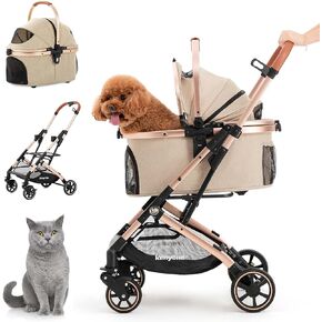 Kenyone 3-in-1 Pet Stroller for Small Medium Dogs Puppy Cat Stroller with Detachable Carrier & Pad Lightweight Foldable Aluminum Alloy Frame Dual No-Zip Entry(Black)