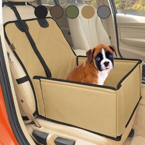 Extra Stable Dog Car Seat - Robust Car Dog Seat or Puppy Car Seat for Small to Medium-Sized Dogs - Reinforced Walls and 3 Belts - Waterproof Pet Car Seat for Back and Front Seat (Grey/Black)