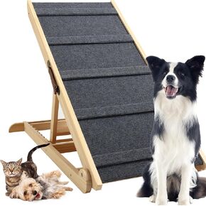 Finnhomy Adjustable Dog Ramp, Wooden Folding Dog Safety Ramp for Bed, Cars, Height Adjustable from 14" to 25.4" , Supports up to 200 Lbs, Pre-Assembled, Great for Small and Older Dogs in Kuwait