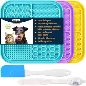 LUKITO 3PCS Lick Mat for Dogs and Cats, Licking Mat with Suction Cups for Dog Anxiety Relief, Cat Peanut Butter Lick Pad for Boredom Reducer, Dog Enrichment Toy, Dog Lick Mat for Bathing Grooming