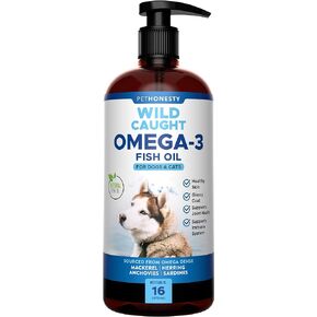 PetHonesty Omega 3 Fish Oil Supplement for Dogs & Cats (32oz), Wild Caught Omega 3 Fish Oil for Skin and Coat Health, Supports Shedding, Skin & Coat, Immunity, Joint, Brain & Heart, EPA + DHA