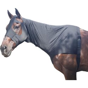 Lycra Stretch Horse Hood with Zip Full Face Neck Cover (Black, S) in Kuwait