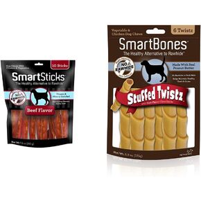 SmartBones SmartSticks, Treat Your Dog to a Rawhide-Free Chew Made with Real Meat and Vegetables Stuffed Twistz with Peanut Butter, Rawhide-Free Chews for Dogs Stuffed with Pork Flavor in Kuwait