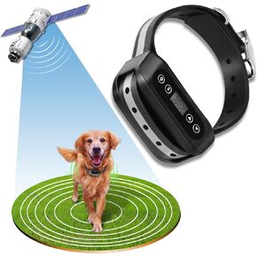 GPS Wireless Dog Fence System, Electric Satellite Technology Pet Containment System by GPS Signal for Dogs and Pets with Waterproof & Rechargeable Collar Receiver, Container Boundary (Black)