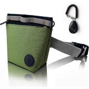 KATOZOO Dog Treat Pouch with Pet Training Clicker, Dog Training Treat Pouch Kit, Magnetic Closure, Hands-Free Training. (Grey)