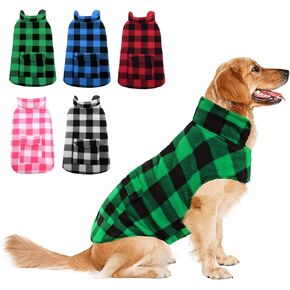 Dog Winter Coat, ASENKU Dog Fleece Jacket Plaid Reversible Dog Vest Waterproof Windproof Cold Weather Dog Clothes Pet Apparel for Small Medium Large Dogs Red XXL