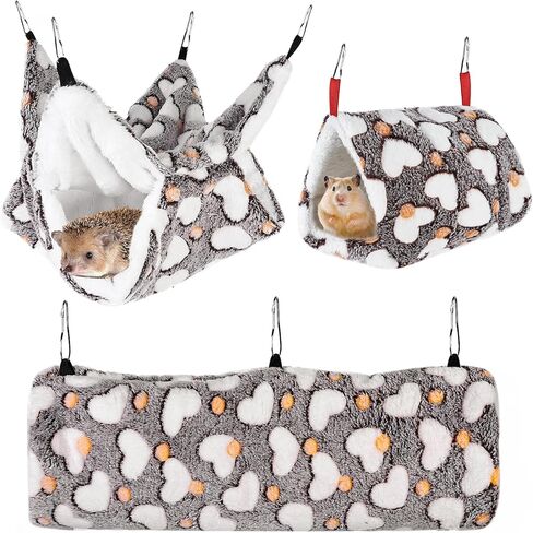 Small Pet Cage Hammock Set, 3 Pieces Small Pet Cage Hammock Hanging Tunnel Bedding Hanging Bed Cage, Hammock Hanging Tunnel Rat House for Parrot Hamster Rat Squirrel Playing Sleeping (Coffee Color) in Kuwait