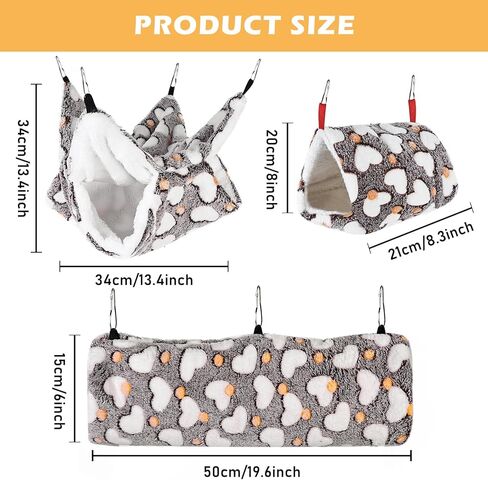 Small Pet Cage Hammock Set, 3 Pieces Small Pet Cage Hammock Hanging Tunnel Bedding Hanging Bed Cage, Hammock Hanging Tunnel Rat House for Parrot Hamster Rat Squirrel Playing Sleeping (Coffee Color) in Kuwait