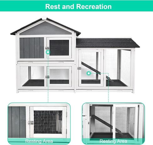 Lifeand 61''L Deluxe Multi-Level Rabbit Hutch with Pull Out Tray, Ramp, Lockable Doors,Wooden Small Animal House,Outdoor or Indoor,Gray+White… in Kuwait