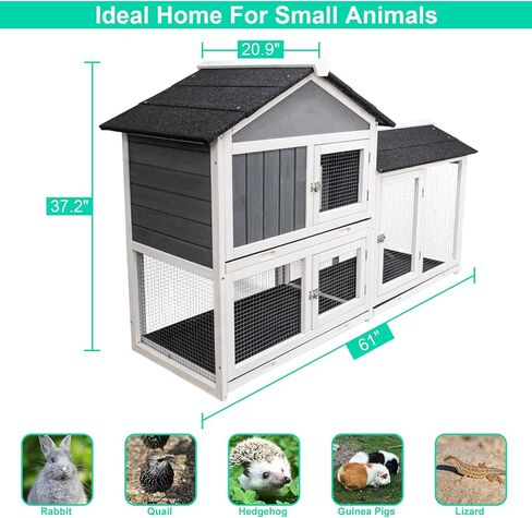 Lifeand 61''L Deluxe Multi-Level Rabbit Hutch with Pull Out Tray, Ramp, Lockable Doors,Wooden Small Animal House,Outdoor or Indoor,Gray+White… in Kuwait