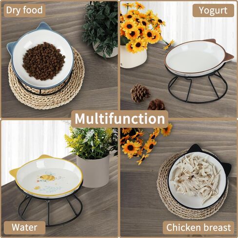 Cat Bowls for Indoor Cats, Elevated Cat Bowl with Metal Stand Raised Ceramic Cat Dish Whisker Friendly Pet Water or Food Feeding Cats, Kitten, Puppies and Small Dogs Dishwasher Safe, Cat Face in Kuwait