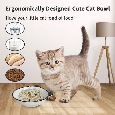 أوعية القطط للقطط الداخلية، وعاء القطط المرتفع مع حامل معدني، طبق سيراميك مرتفع للقطط، مناسب للحيوانات الأليفة لإطعام الحيوانات الأليفة أو طعام القطط والقطط والجراء والكلاب الصغيرة، آمن للاستخدام في غسالة الأطباق، عظم السمك in Kuwait