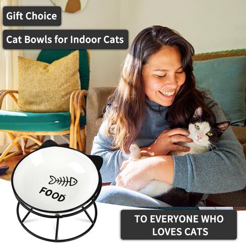 أوعية القطط للقطط الداخلية، وعاء القطط المرتفع مع حامل معدني، طبق سيراميك مرتفع للقطط، مناسب للحيوانات الأليفة لإطعام الحيوانات الأليفة أو طعام القطط والقطط والجراء والكلاب الصغيرة، آمن للاستخدام في غسالة الأطباق، عظم السمك in Kuwait