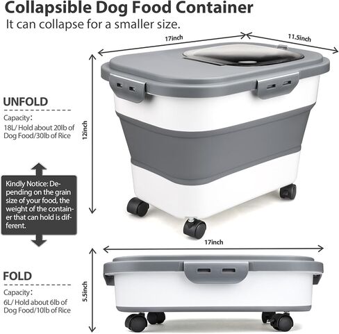 Viretec Dog Food Storage Container, 5-20lb Collapsible Airtight Pet Food Container with Attachable Casters, Flip-top and Scooper for Dog Cat Bird and Other Pet Food Storage, Dry Food Containers Pink in Saudi Arabia