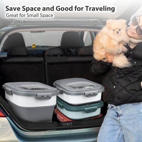 Viretec Dog Food Storage Container, 5-20lb Collapsible Airtight Pet Food Container with Attachable Casters, Flip-top and Scooper for Dog Cat Bird and Other Pet Food Storage, Dry Food Containers Pink in Saudi Arabia