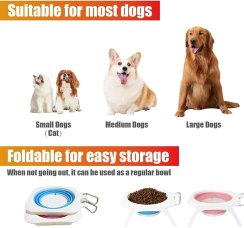 وعاء الكلب PETMIMIXD أوعية قابلة للطي للحيوانات الأليفة، عبوتان من أوعية سفر الكلاب المرتفعة للقطط والكلاب، طبق ماء محمول لإطعام الحيوانات الأليفة للمشي ومواقف السيارات والسفر والتخييم مع حلقتين تسلق in Saudi Arabia