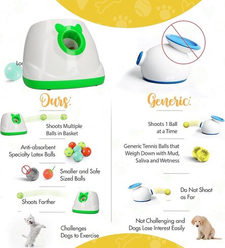 قاذف كرات أوتوماتيكي للكلاب - آلة جلب للكلاب الصغيرة والمتوسطة الحجم، 3 مسافات إطلاق، قاذف كرات للكلاب مع 6 كرات لاتكس، مصدر طاقة مزدوج، قاذف كرات للكلاب in Kuwait