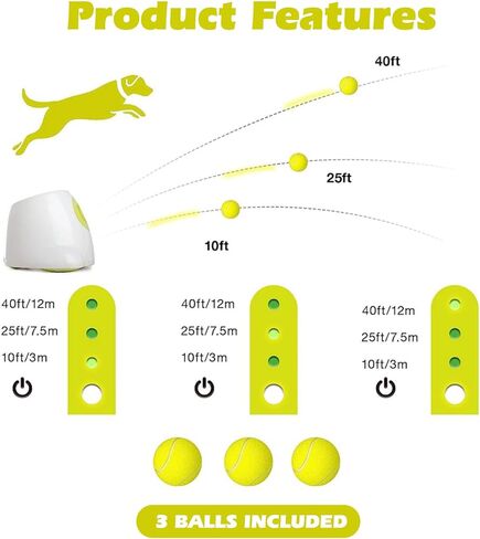 PetPrime Dog التلقائي الكرة قاذفة الكلب لعبة تفاعلية الكلب جلب لعبة الحيوانات الأليفة الكرة قاذف رمي لعبة 3 كرات التنس قاذفة كرة التنس للكلاب وشملت مسافة الإطلاق 10ft 25ft 40ft (كبير-1) in Kuwait