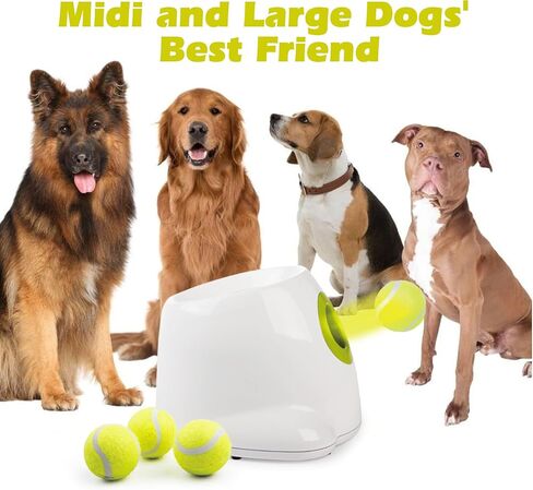 PetPrime Dog التلقائي الكرة قاذفة الكلب لعبة تفاعلية الكلب جلب لعبة الحيوانات الأليفة الكرة قاذف رمي لعبة 3 كرات التنس قاذفة كرة التنس للكلاب وشملت مسافة الإطلاق 10ft 25ft 40ft (كبير-1) in Kuwait