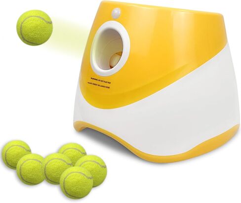 tokenkuko التلقائي الكلب الكرة قاذفة، التفاعلية الكلب كرة التنس رمي آلة اللعب، التفاعلية الكلب الكرة داخلي وخارجي قاذف مسافة 10-30ft للكلاب الصغيرة والمتوسطة الحجم مع 6 كرات التنس in Kuwait