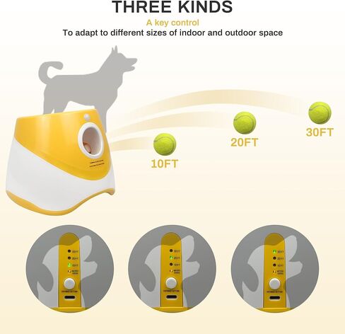 tokenkuko التلقائي الكلب الكرة قاذفة، التفاعلية الكلب كرة التنس رمي آلة اللعب، التفاعلية الكلب الكرة داخلي وخارجي قاذف مسافة 10-30ft للكلاب الصغيرة والمتوسطة الحجم مع 6 كرات التنس in Kuwait