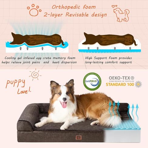 EHEYCIGA Orthopedic Dog Bed Medium Size, Memory Foam Dog Bed, Grey in Kuwait
