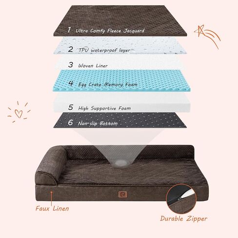 EHEYCIGA Orthopedic Dog Bed Medium Size, Memory Foam Dog Bed, Grey in Kuwait