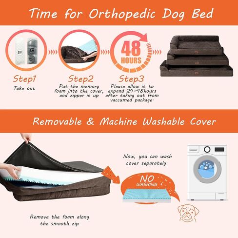 EHEYCIGA Orthopedic Dog Bed Medium Size, Memory Foam Dog Bed, Grey in Kuwait