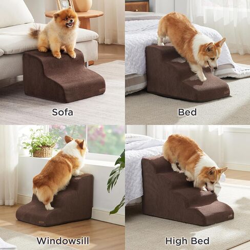Lesure Dog Stairs for Small Dogs - Dog Ramp for Bed and Couch with CertiPUR-US Certified Foam, Pet Steps with Non-Slip Bottom for Old Cats, Injured Doggies and Puppies, Beige, 2 Steps in Saudi Arabia