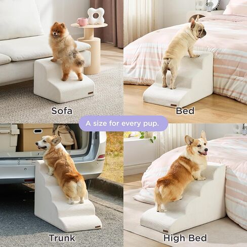 Lesure Dog Stairs for Small Dogs - Dog Ramp for Bed and Couch with CertiPUR-US Certified Foam, Pet Steps with Non-Slip Bottom for Old Cats, Injured Doggies and Puppies, Beige, 2 Steps in Kuwait
