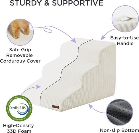 Lesure Dog Stairs for Small Dogs - Dog Ramp for Bed and Couch with CertiPUR-US Certified Foam, Pet Steps with Non-Slip Bottom for Old Cats, Injured Doggies and Puppies, Beige, 2 Steps in Kuwait