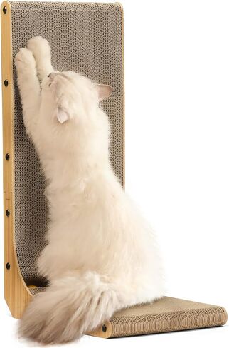 FUKUMARU Cat Scratcher، 18.7 بوصة L على شكل لوحة خدش للقطط مثبتة على الحائط، ورق مقوى لخدش القطط مع لعبة كرة للقطط الداخلية، حجم متوسط in Kuwait