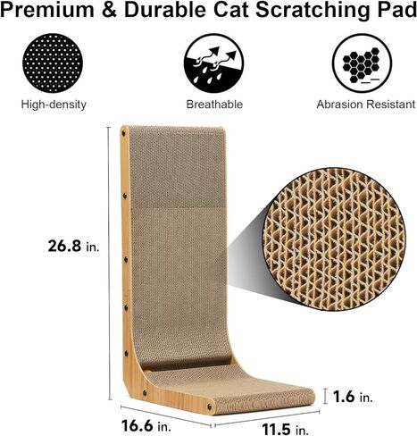 FUKUMARU Cat Scratcher، 18.7 بوصة L على شكل لوحة خدش للقطط مثبتة على الحائط، ورق مقوى لخدش القطط مع لعبة كرة للقطط الداخلية، حجم متوسط in Kuwait