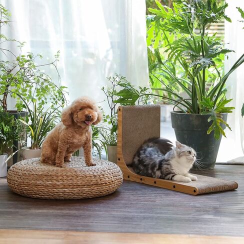 FUKUMARU Cat Scratcher، 18.7 بوصة L على شكل لوحة خدش للقطط مثبتة على الحائط، ورق مقوى لخدش القطط مع لعبة كرة للقطط الداخلية، حجم متوسط in Kuwait