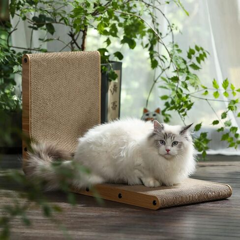 FUKUMARU Cat Scratcher، 18.7 بوصة L على شكل لوحة خدش للقطط مثبتة على الحائط، ورق مقوى لخدش القطط مع لعبة كرة للقطط الداخلية، حجم متوسط in Kuwait