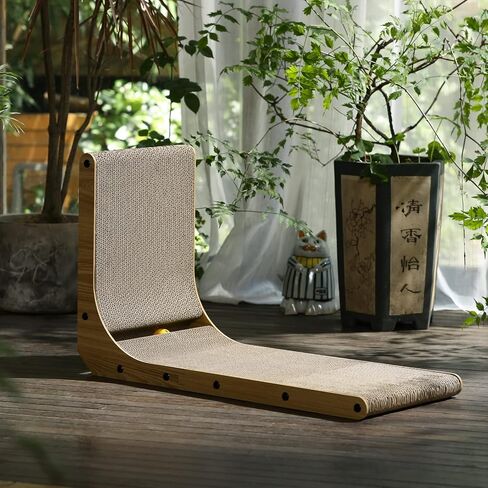 FUKUMARU Cat Scratcher، 18.7 بوصة L على شكل لوحة خدش للقطط مثبتة على الحائط، ورق مقوى لخدش القطط مع لعبة كرة للقطط الداخلية، حجم متوسط in Kuwait