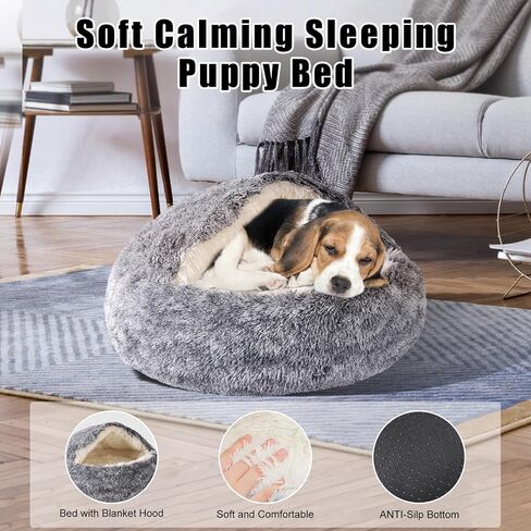 Cat Beds for Indoor Cats,Cat Cave for Puppy and Kitty,Calming Small Dog Bed for Small Dogs with Cover Cave,Cozy Warming Fluffy Washable Anti-Slip Pet Sleeping Bag(24 * 24inch,Pink) in Saudi Arabia