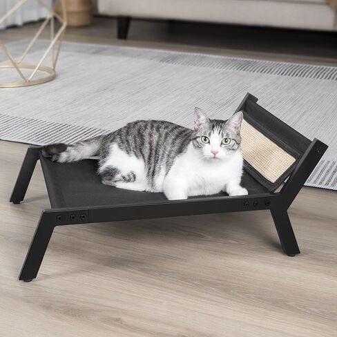 سرير للقطط من Hzuaneri، أرجوحة مرتفعة للحيوانات الأليفة للكلاب الصغيرة مع حصيرة خدش، قابل للفصل والغسل، سرير مرتفع للقطط سهل التجميع وتهوية رائعة، للاستخدام الداخلي والخارجي، أسود PB06801X in Kuwait