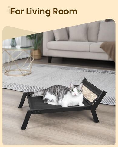 سرير للقطط من Hzuaneri، أرجوحة مرتفعة للحيوانات الأليفة للكلاب الصغيرة مع حصيرة خدش، قابل للفصل والغسل، سرير مرتفع للقطط سهل التجميع وتهوية رائعة، للاستخدام الداخلي والخارجي، أسود PB06801X in Kuwait