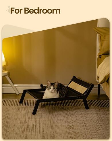 سرير للقطط من Hzuaneri، أرجوحة مرتفعة للحيوانات الأليفة للكلاب الصغيرة مع حصيرة خدش، قابل للفصل والغسل، سرير مرتفع للقطط سهل التجميع وتهوية رائعة، للاستخدام الداخلي والخارجي، أسود PB06801X in Kuwait