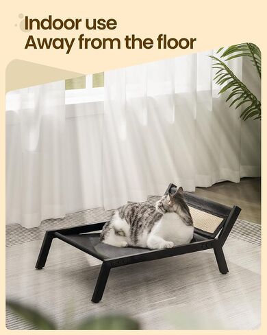 سرير للقطط من Hzuaneri، أرجوحة مرتفعة للحيوانات الأليفة للكلاب الصغيرة مع حصيرة خدش، قابل للفصل والغسل، سرير مرتفع للقطط سهل التجميع وتهوية رائعة، للاستخدام الداخلي والخارجي، أسود PB06801X in Kuwait