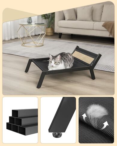 سرير للقطط من Hzuaneri، أرجوحة مرتفعة للحيوانات الأليفة للكلاب الصغيرة مع حصيرة خدش، قابل للفصل والغسل، سرير مرتفع للقطط سهل التجميع وتهوية رائعة، للاستخدام الداخلي والخارجي، أسود PB06801X in Kuwait