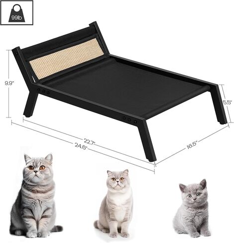 سرير للقطط من Hzuaneri، أرجوحة مرتفعة للحيوانات الأليفة للكلاب الصغيرة مع حصيرة خدش، قابل للفصل والغسل، سرير مرتفع للقطط سهل التجميع وتهوية رائعة، للاستخدام الداخلي والخارجي، أسود PB06801X in Kuwait