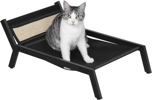 سرير للقطط من Hzuaneri، أرجوحة مرتفعة للحيوانات الأليفة للكلاب الصغيرة مع حصيرة خدش، قابل للفصل والغسل، سرير مرتفع للقطط سهل التجميع وتهوية رائعة، للاستخدام الداخلي والخارجي، أسود PB06801X in Kuwait
