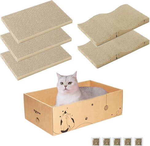 RUBMEOW Cat Scratcher، قطعتان من الورق المقوى للقطط والقطط الصغيرة، سرير خدش ناعم متين قابل للعكس، مع النعناع البري in Kuwait