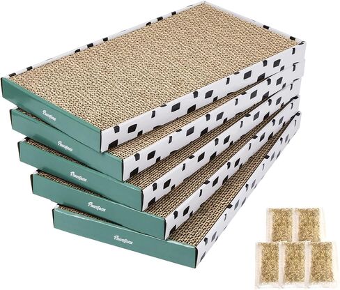 PAWSFANS Cat Scratcher Cardboard Scratch Pad with Box Durable Corrugate Scratching Kitty Sofa Lounge Bed Reversible Catnip Included for Indoor Cats,Large(Box, 1pcs) in Kuwait