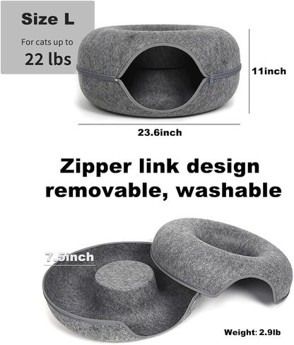Large Cat Tunnel Bed for Indoor Cats with 3 Toys, Scratch Resistant Donut Cat Bed, Up to 30 Lbs (L 24x24x11, Dark Grey) in Saudi Arabia